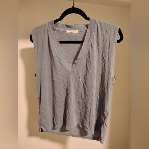 perfectwhitetee V Neck Cotton Blue Tank Top